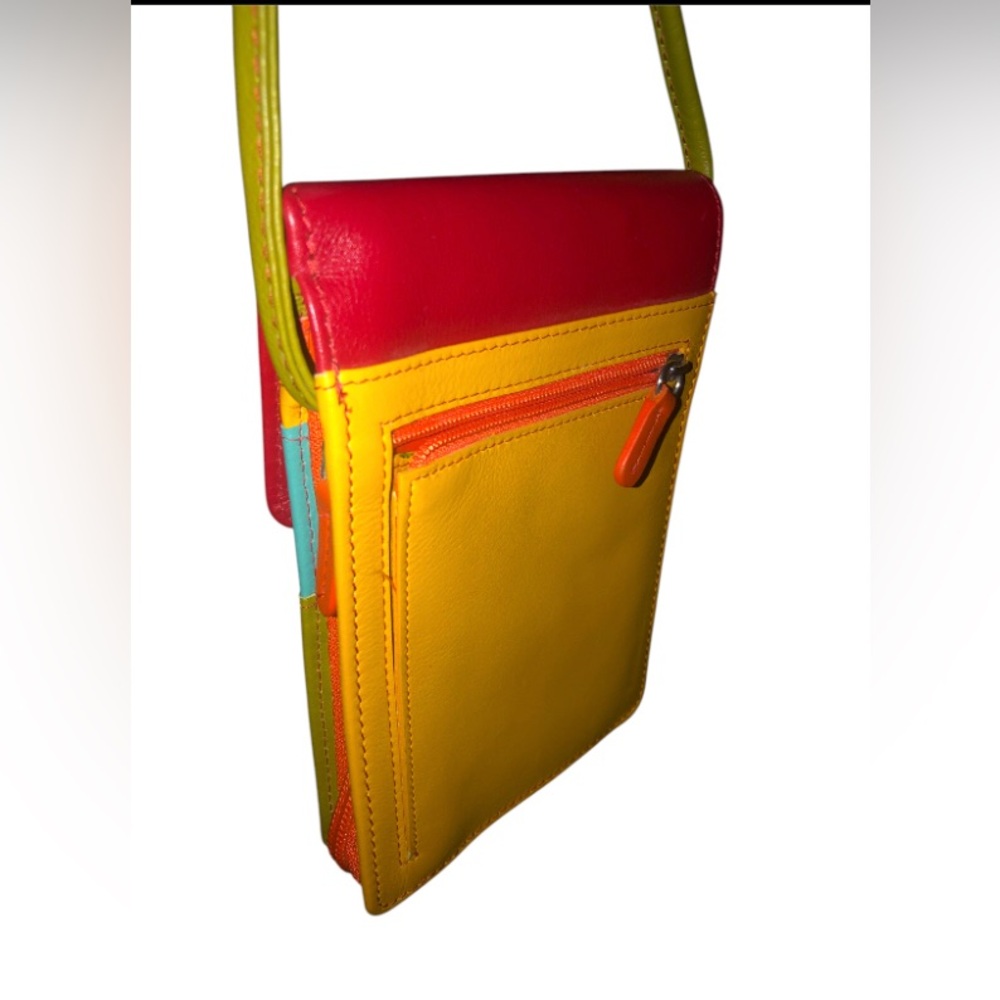 NWT Genuine Leather Mini Crossbody Organizer in citrus - Picture 9 of 16
